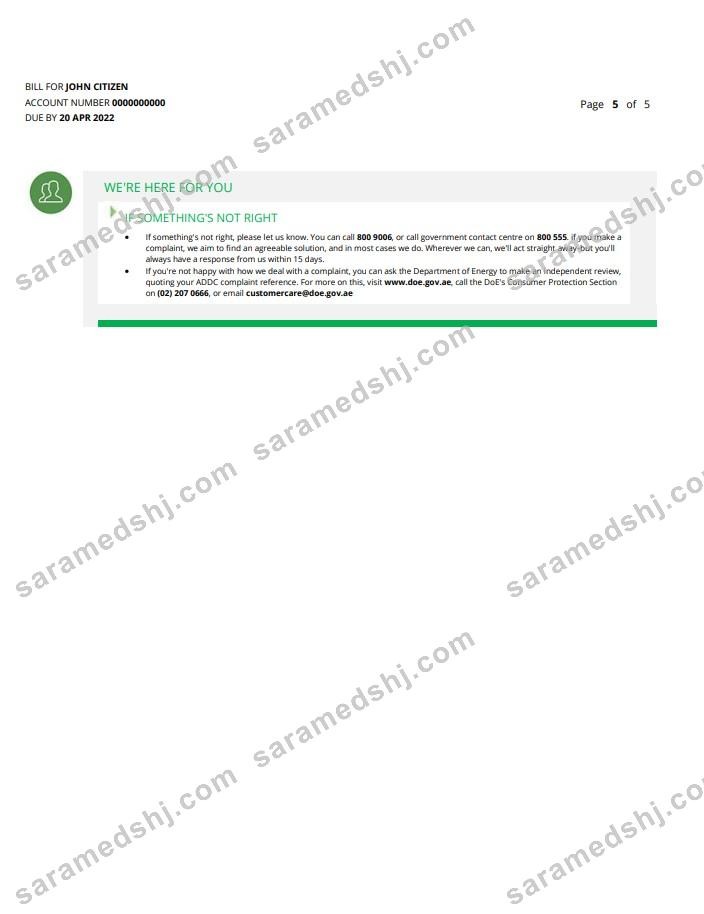 UAE Fujairah Al Ain Distribution Co. Word and PDF utility bill template (5 pages) 5